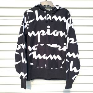 Champion black hoodie sweatshirt with white logos